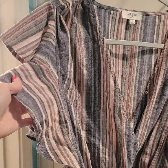 Umgee Blue And Pink Ruffled Tie Front Dress - Picture 3 of 4